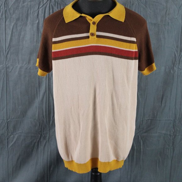 Polo Shirt - Button Down by Ox Knit 3 Stripe Pattern - Men's 2XL - Picture 1 of 8